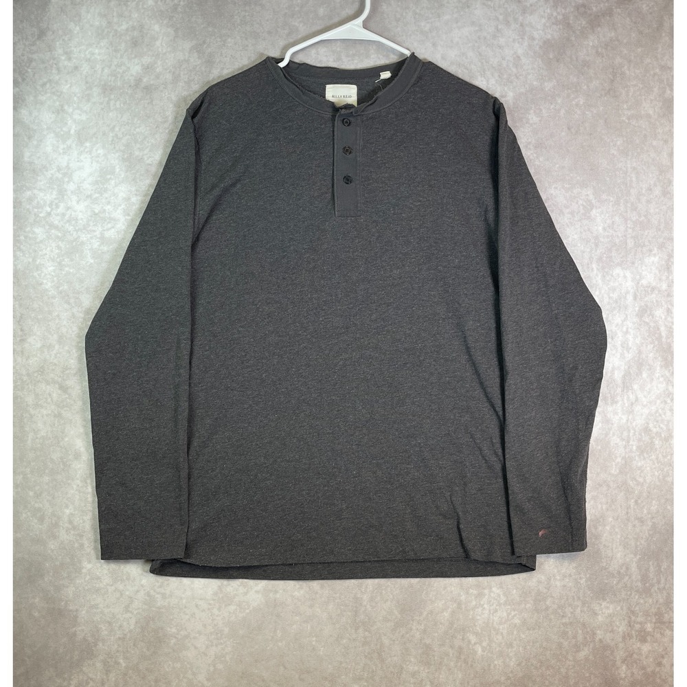 Billy Reid Shirt Mens XL Black Henley Long Sleeve Casual Cotton Single Stitch